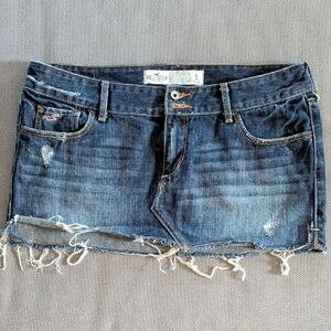 Hollister Frayed Dark Indigo Denim Mini Skirt